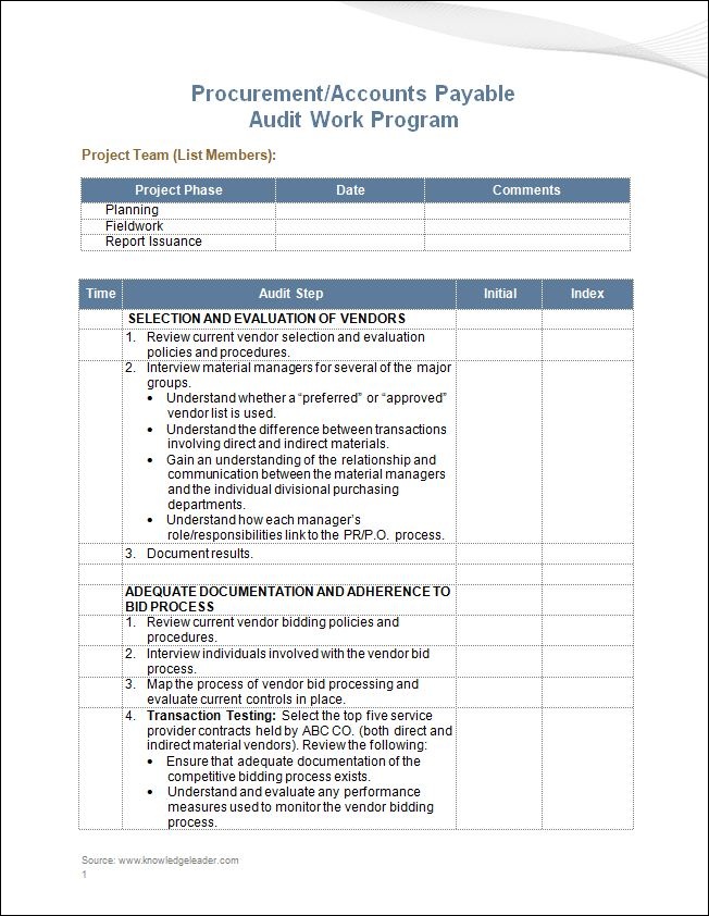 procurement accounts payable audit work program
